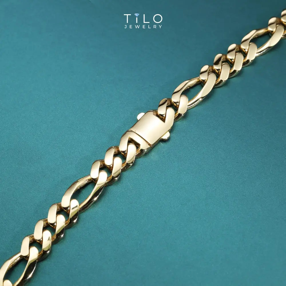 14K Yellow Gold Figaro Link Chain Bracelet, Sizes 7.25In-8.25In