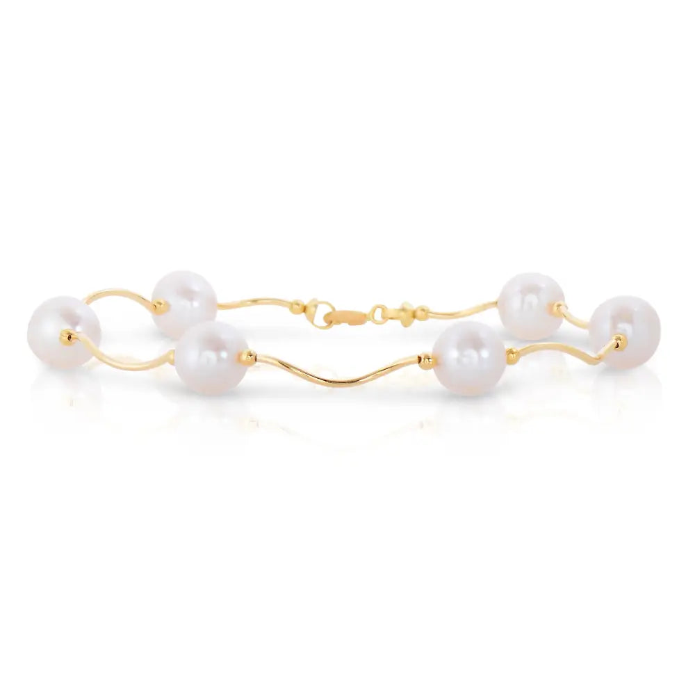 14K Yellow Gold Freshwater Pearl Bracelet, with High Polish Finish