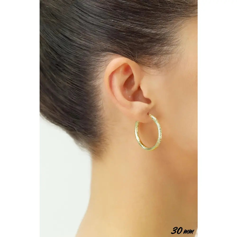 14K Yellow Gold Hand Engraved round Hoop Earrings, Full Diamond-Cut Hoops, Bold & Classy 3Mm, Designed in New York City, by TILO Jewelry