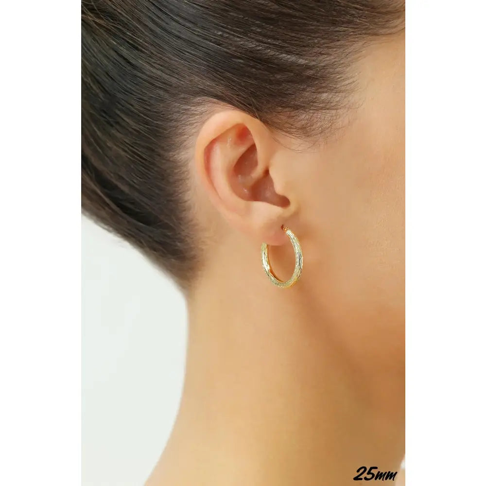 14K Yellow Gold Hand Engraved round Hoop Earrings, Full Diamond-Cut Hoops, Bold & Classy 3Mm, Designed in New York City, by TILO Jewelry