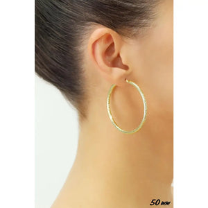 14K Yellow Gold Hand Engraved round Hoop Earrings, Full Diamond-Cut Hoops, Bold & Classy 3Mm, Designed in New York City, by TILO Jewelry