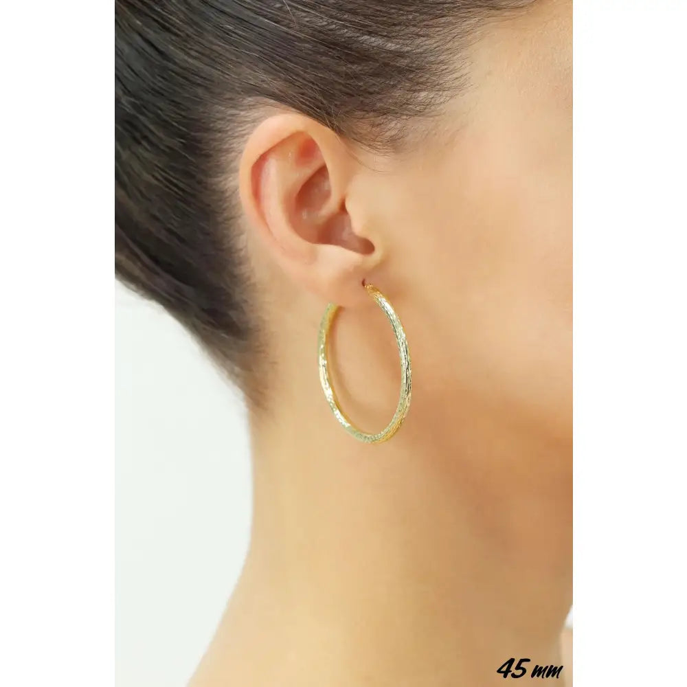 14K Yellow Gold Hand Engraved round Hoop Earrings, Full Diamond-Cut Hoops, Bold & Classy 3Mm, Designed in New York City, by TILO Jewelry