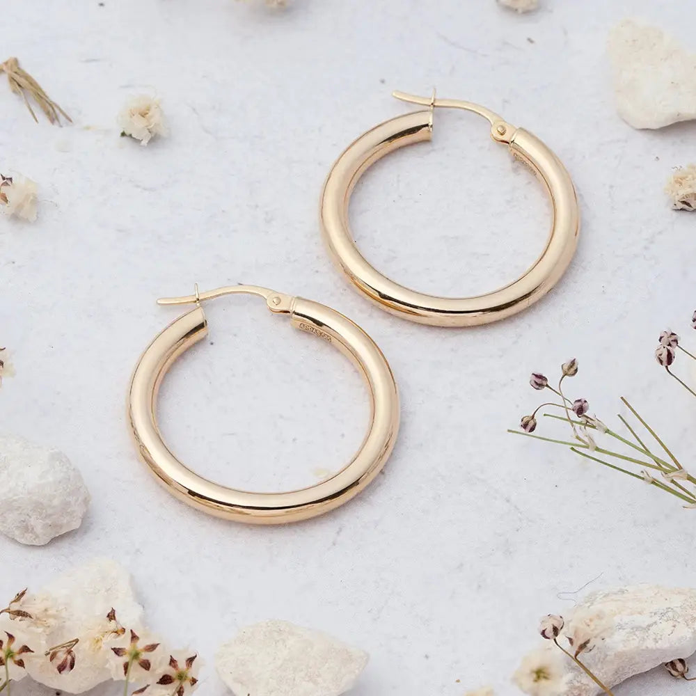 14K Yellow Gold Hoop Earrings, Sizes 16Mm 21Mm 26Mm 31Mm 37Mm, 3Mm Thick, Classic Hoop Earrings, 14K Gold Hoops, Gift, Stacking Earrings