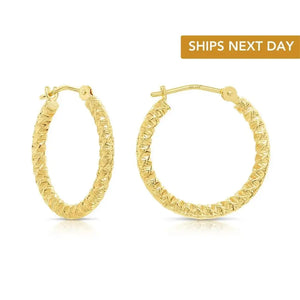 14K Yellow Gold Hoops with Spiral Diamond Cuts, the Twist Collection, 18Mm, 20Mm, 25Mm, 30Mm, Gifts for Her, Made by TILO Jewelry