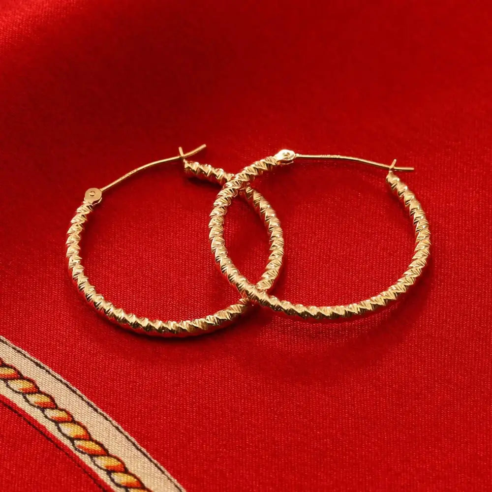 14K Yellow Gold Hoops with Spiral Diamond Cuts, the Twist Collection, 18Mm, 20Mm, 25Mm, 30Mm, Gifts for Her, Made by TILO Jewelry