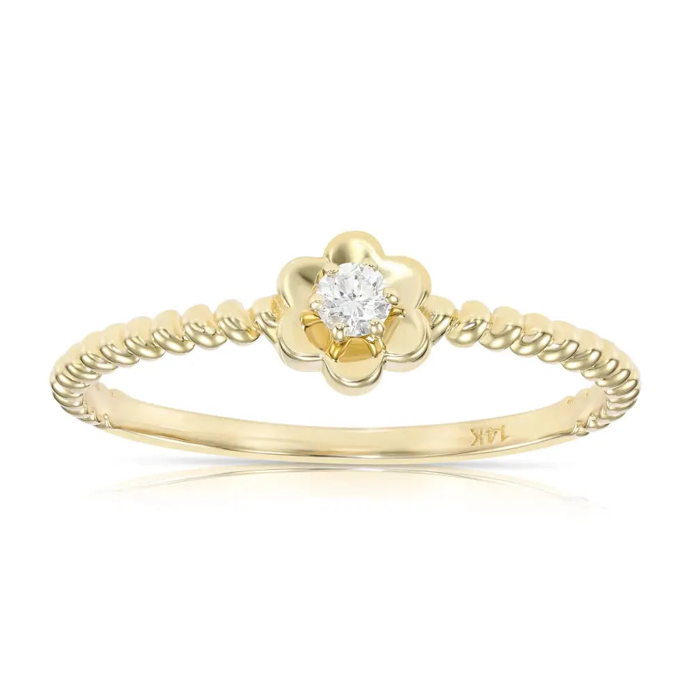 14K Yellow Gold Lab Diamond Flower Ring, 0.07Ctw