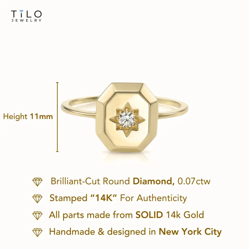 14K Yellow Gold Lab Diamond Signet Ring, 0.07Ctw