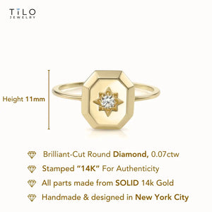 14K Yellow Gold Lab Diamond Signet Ring, 0.07Ctw