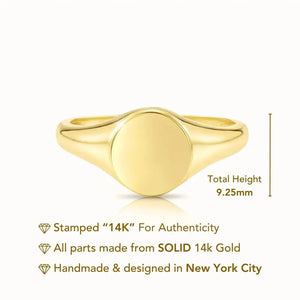 14K Yellow Gold Large Round Signet Ring - Personalized Luxury Gift for Her, Perfect for Birthdays and Everyday Elegance.