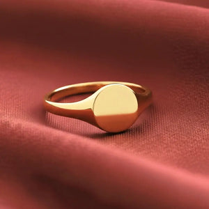 14K Yellow Gold Large Round Signet Ring - Personalized Luxury Gift for Her, Perfect for Birthdays and Everyday Elegance.