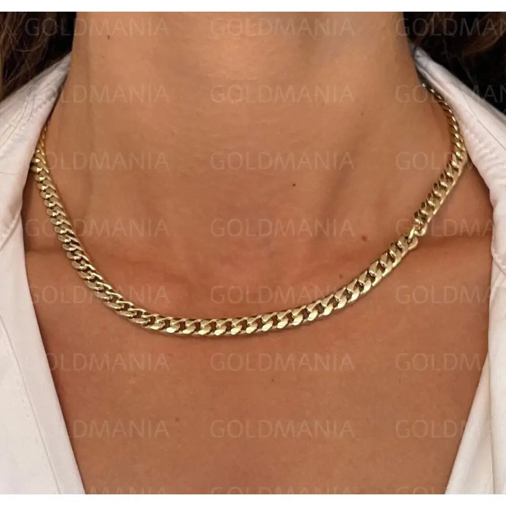 14K Yellow Gold Miami Cuban Link Chain Necklace: 16-14" Adjustable Curb Chain