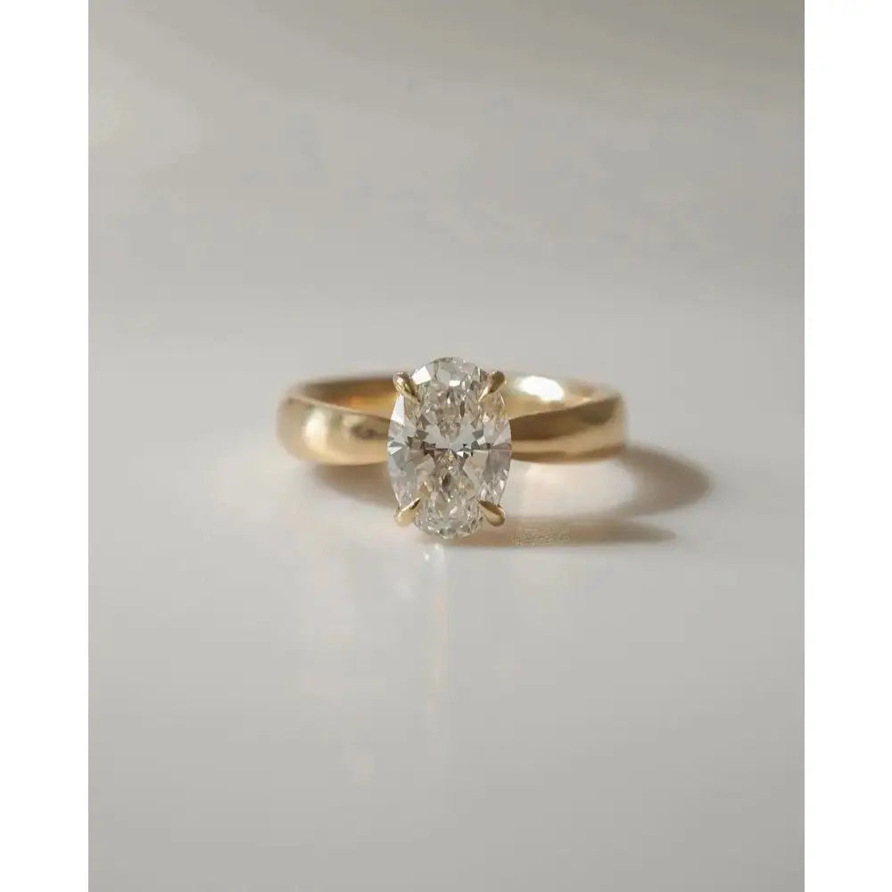 14K Yellow Gold Oval Lab Grown Diamond Anniversary Solitaire Ring, IGI Diamond, Fine Jewelry