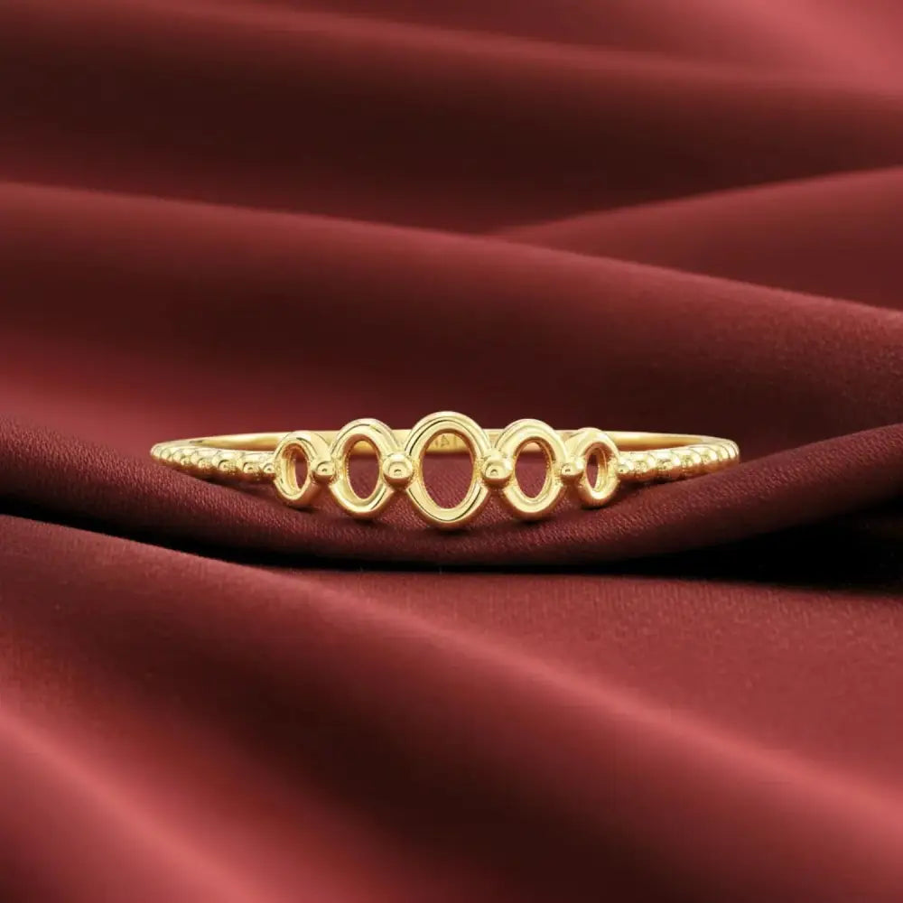 14K Yellow Gold Oval Link Beaded Band Ring - A Chic & Modern Gift for Her Birthday or Everyday Elegance.