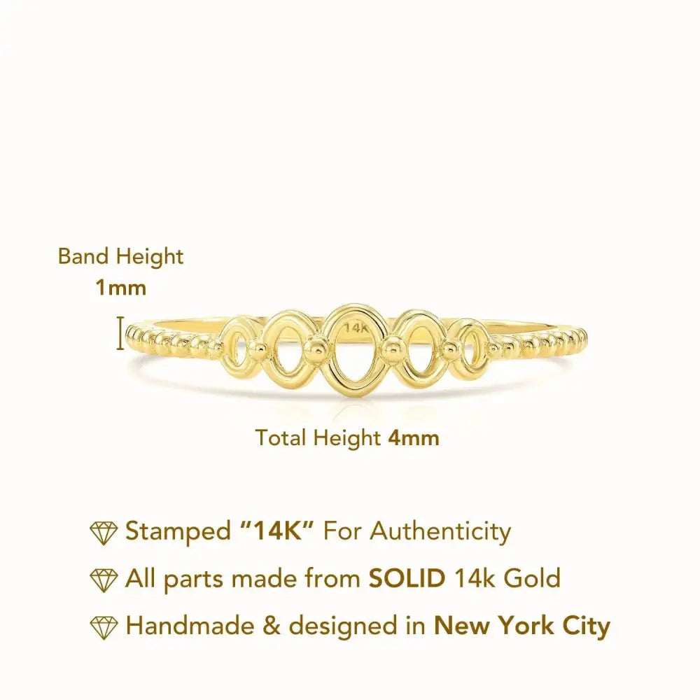 14K Yellow Gold Oval Link Beaded Band Ring - A Chic & Modern Gift for Her Birthday or Everyday Elegance.