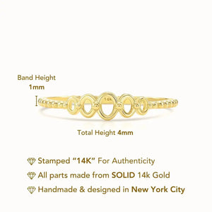 14K Yellow Gold Oval Link Beaded Band Ring - A Chic & Modern Gift for Her Birthday or Everyday Elegance.