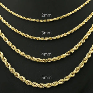 14K Yellow Gold Rope Chain Bracelet, Lobster Lock