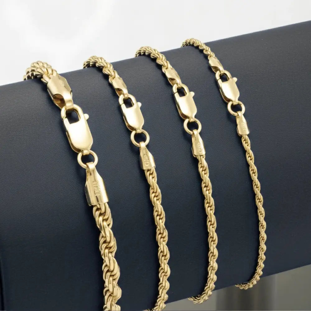14K Yellow Gold Rope Chain Bracelet, Lobster Lock