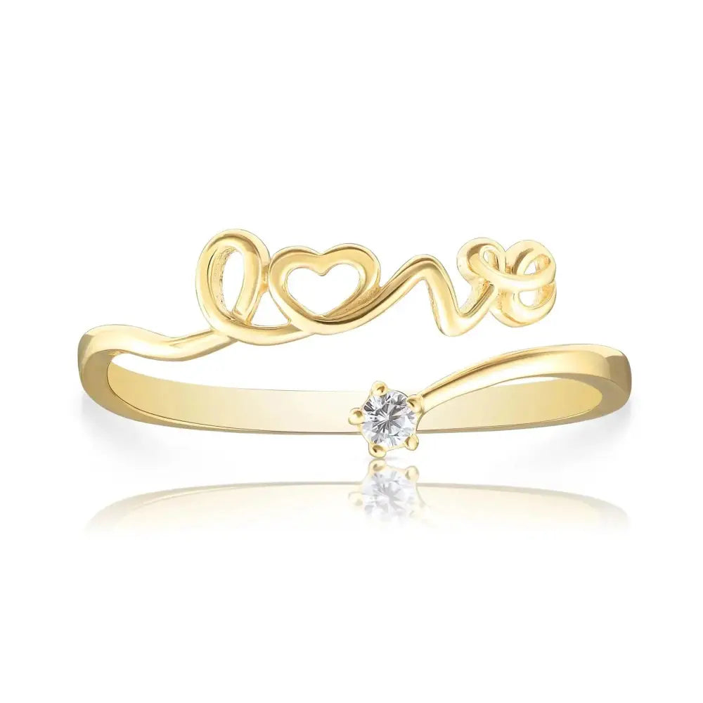 14K Yellow Gold Script LOVE Ring - Perfect Romantic Gift for Her, Ideal for Anniversaries & Birthdays.