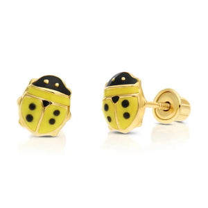 14K Yellow Gold Small Yellow Ladybug Stud Earrings