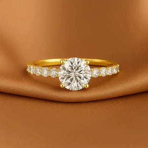 14K Yellow Gold Solitaire round Brilliant 1 Carat Engagement Ring with Side Stones