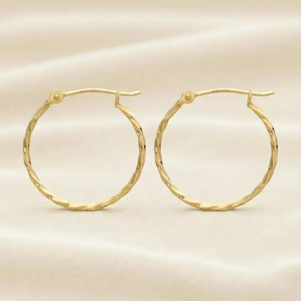 14K Yellow Gold Twisted round Hoop Earrings, 1Mm Thin, Available in All Sizes, Handmade by TILO Jewelry