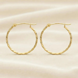 14K Yellow Gold Twisted round Hoop Earrings, 1Mm Thin, Available in All Sizes, Handmade by TILO Jewelry