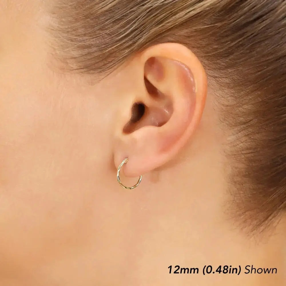 14K Yellow Gold Twisted round Hoop Earrings, 1Mm Thin, Available in All Sizes, Handmade by TILO Jewelry