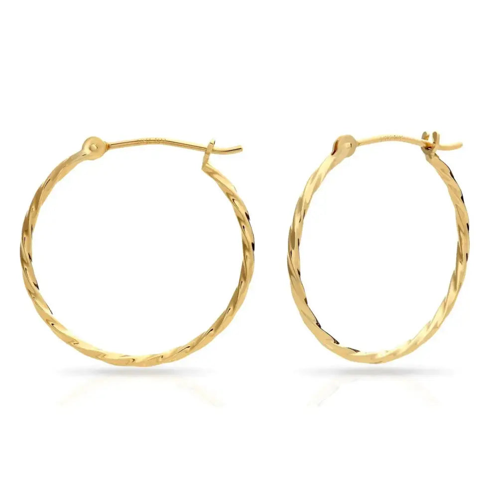 14K Yellow Gold Twisted round Hoop Earrings, 1Mm Thin, Available in All Sizes, Handmade by TILO Jewelry