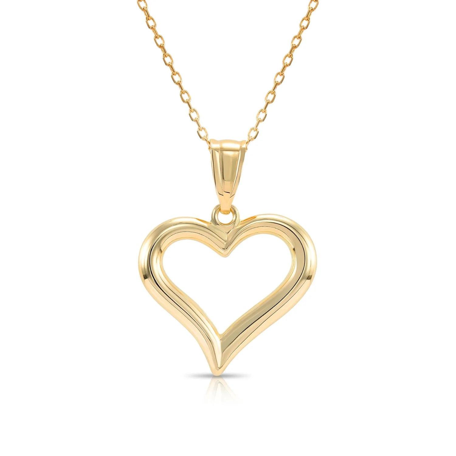 Elegant 14K Yellow Gold Heart Pendant Necklace with 18" Cable Chain.