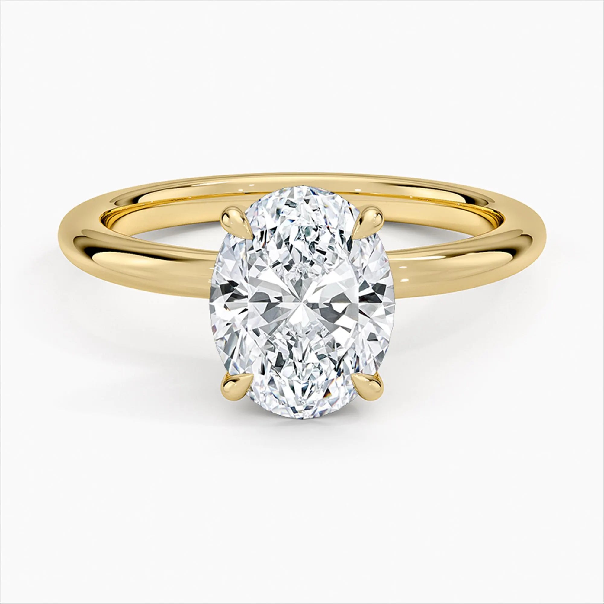 2Ct Oval Moissanite Engagement Ring: 14K Gold Sleek Band