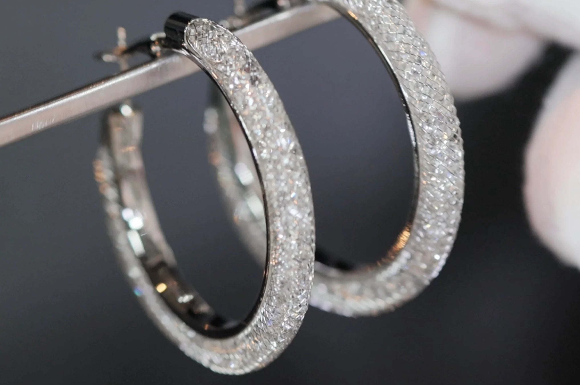 Diamond Hoop Earrings | Hoop Earrings | Womens Big Diamond Earrings | Silver Hoop Earrings with Diamonds | Womens Hoop Earrings | Earrings
