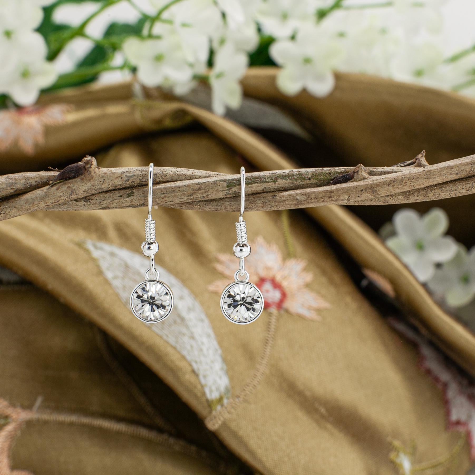 April Diamond Drop Earrings, Bohemian Crystal, Gold or Silver, French Hooks