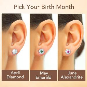 Elegant Flower Gemstone Stud Earrings in Sterling Silver - Stunning Simulated Birthstone CZ Jewelry for Women & Girls, Available in 12 Vibrant Colors.