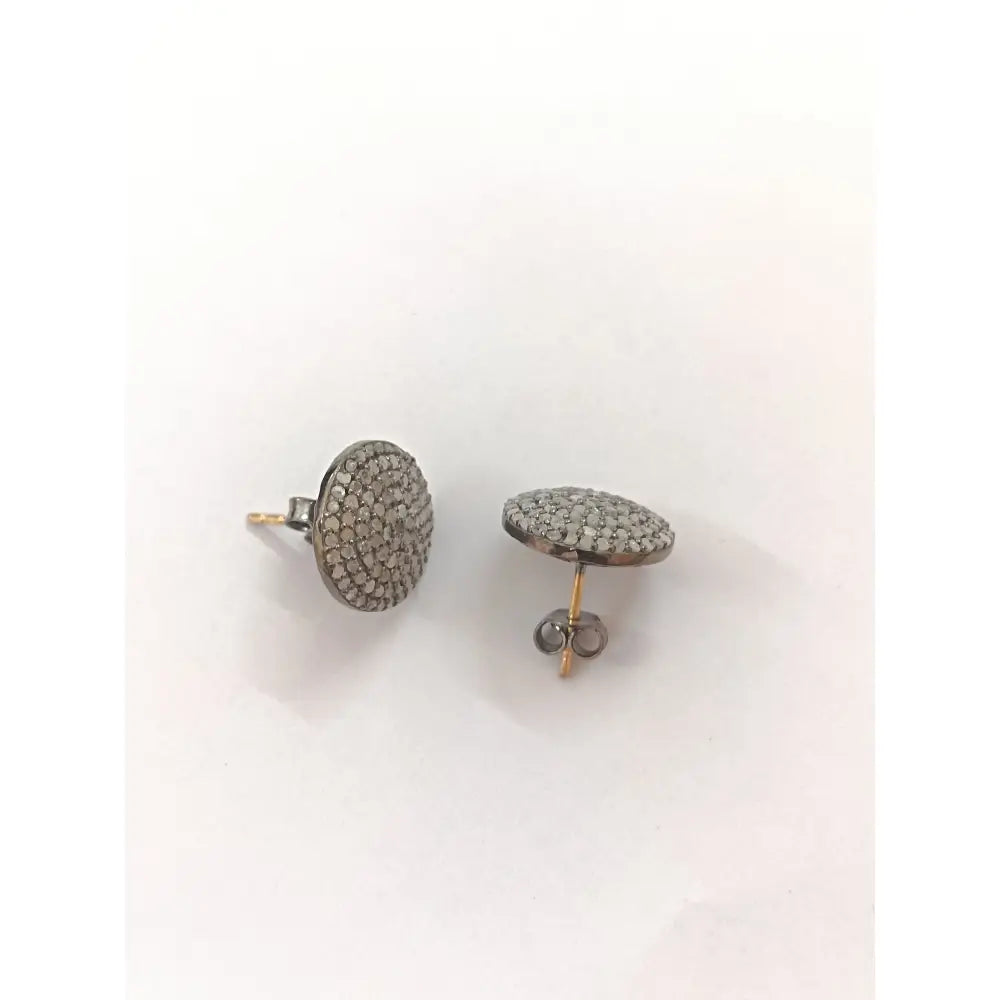 15Mm Pave Diamond Stud Earrings, Sterling Silver, Minimalist Modern Jewelry