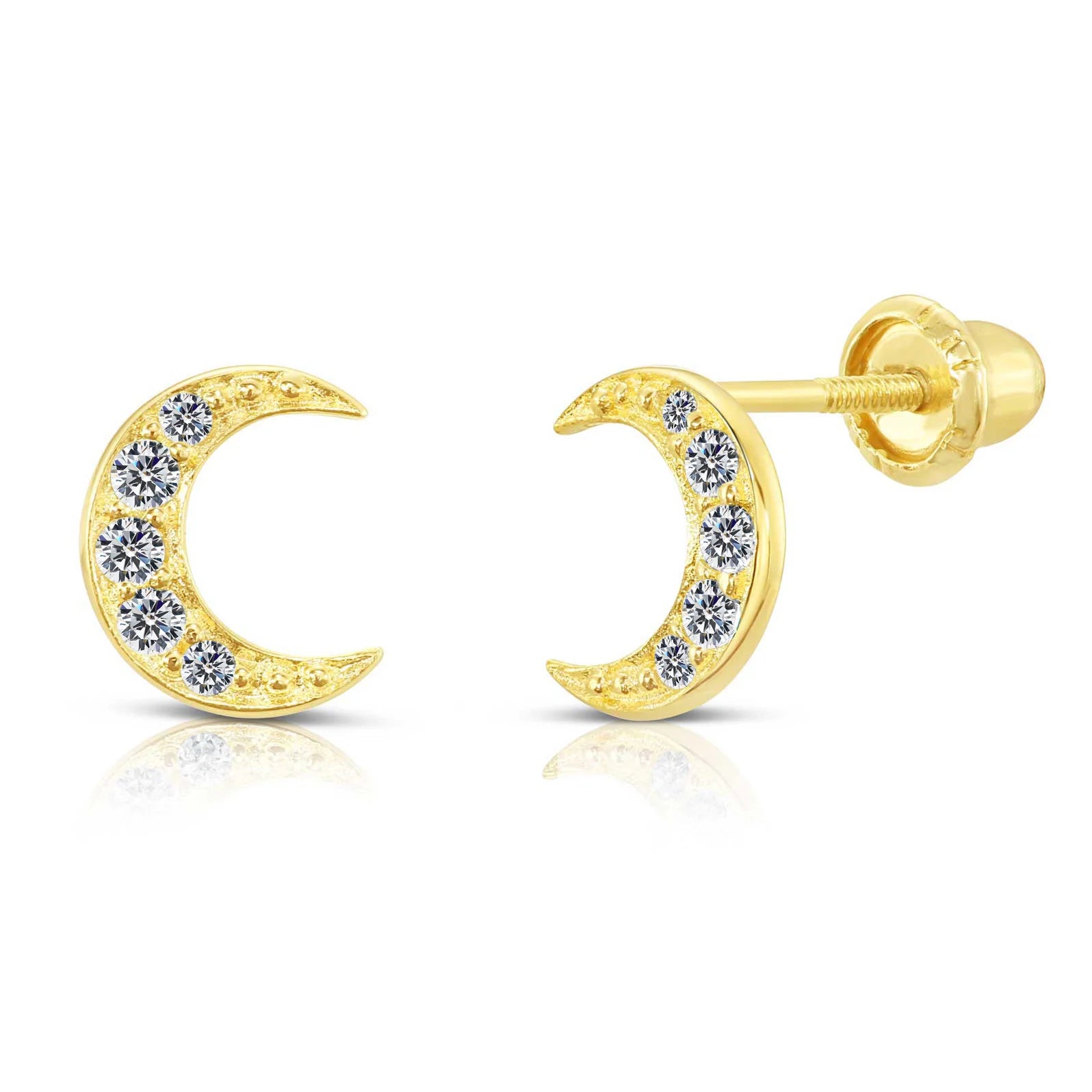 10K Yellow Gold Slim Moon Crescent Stud Earrings
