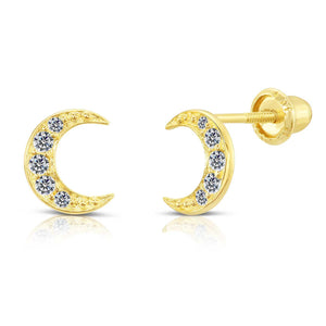 10K Yellow Gold Slim Moon Crescent Stud Earrings