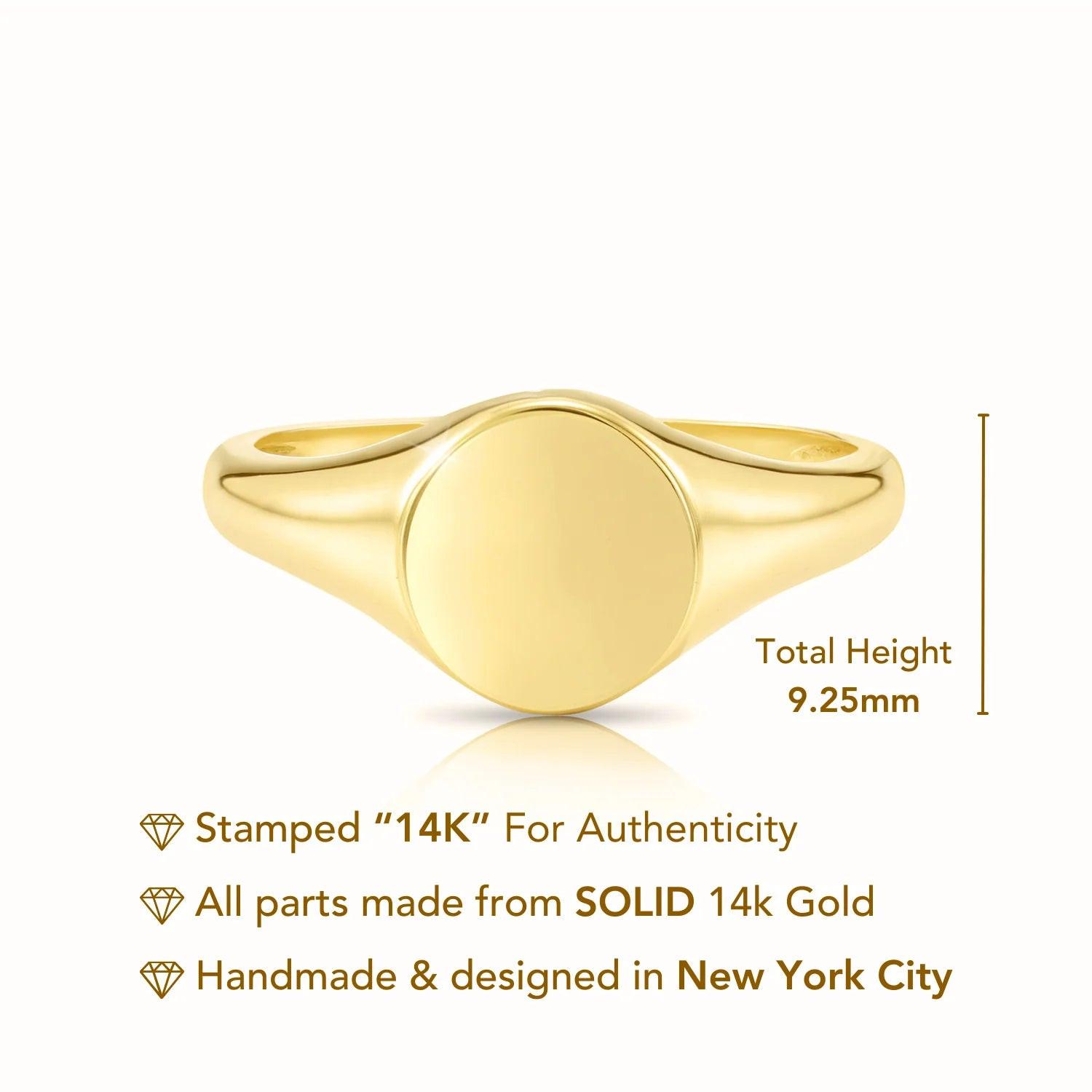 14K Yellow Gold Large Round Signet Ring - Personalized Luxury Gift for Her, Perfect for Birthdays and Everyday Elegance.