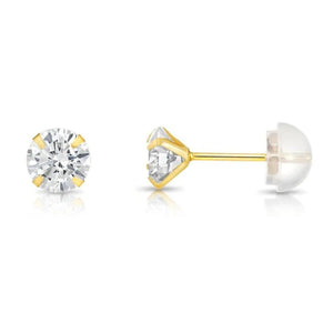Stunning 14K Gold Cubic Zirconia Stud Earrings with Comfortable Silicone Push-Backs.
