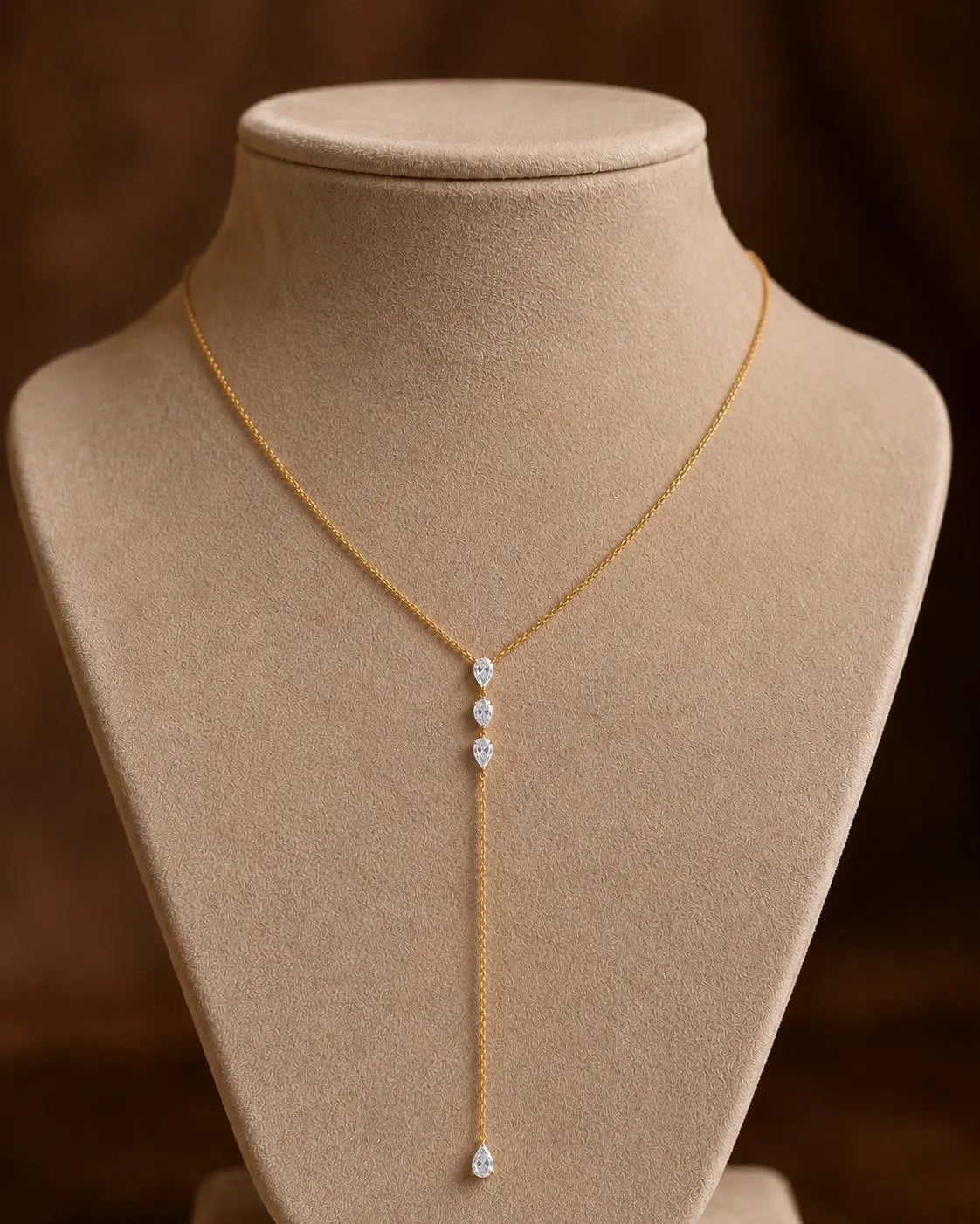 14K Solid Gold 4 Pear Diamond Lariat Necklace, Minimalist Y Drop Necklace, Teardrop Dainty Diamond Jewellery, Gift for Her, DANGLING CARAT