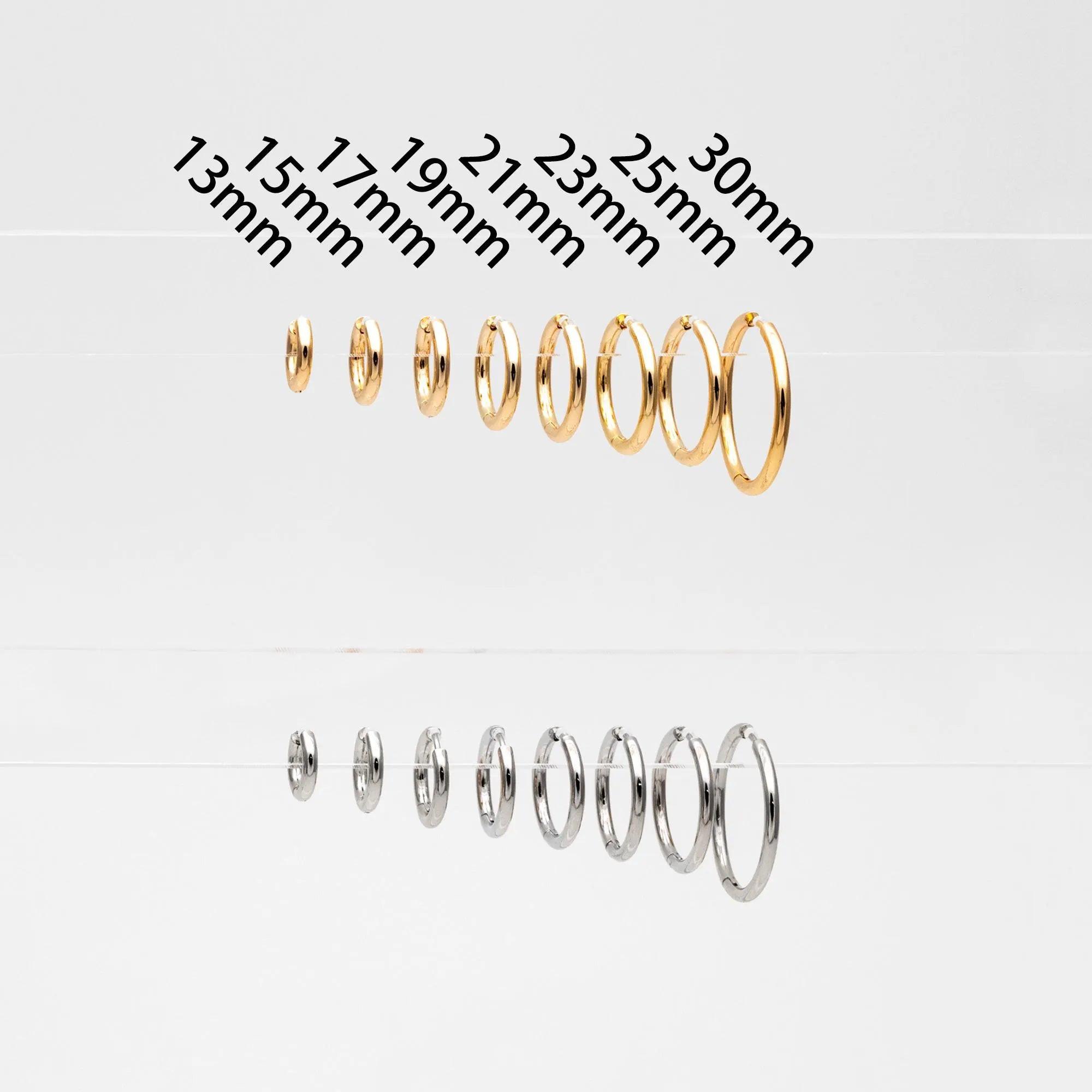 10 Pcs Gold & Silver Stainless Steel Huggie Hoop Earrings - 2.5mm Thick, 13-30mm Sizes.