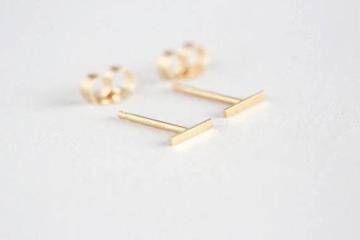 Chic 14K Gold Bar Stud Earrings - Tiny Solid Gold Minimalist Jewelry for Everyday Elegance.