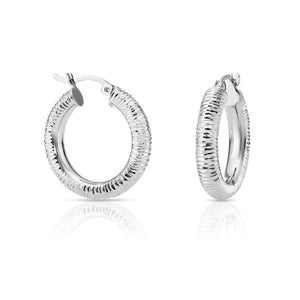 Stunning Handmade 925 Sterling Silver Diamond Cut Hoop Earrings - Medium Size.