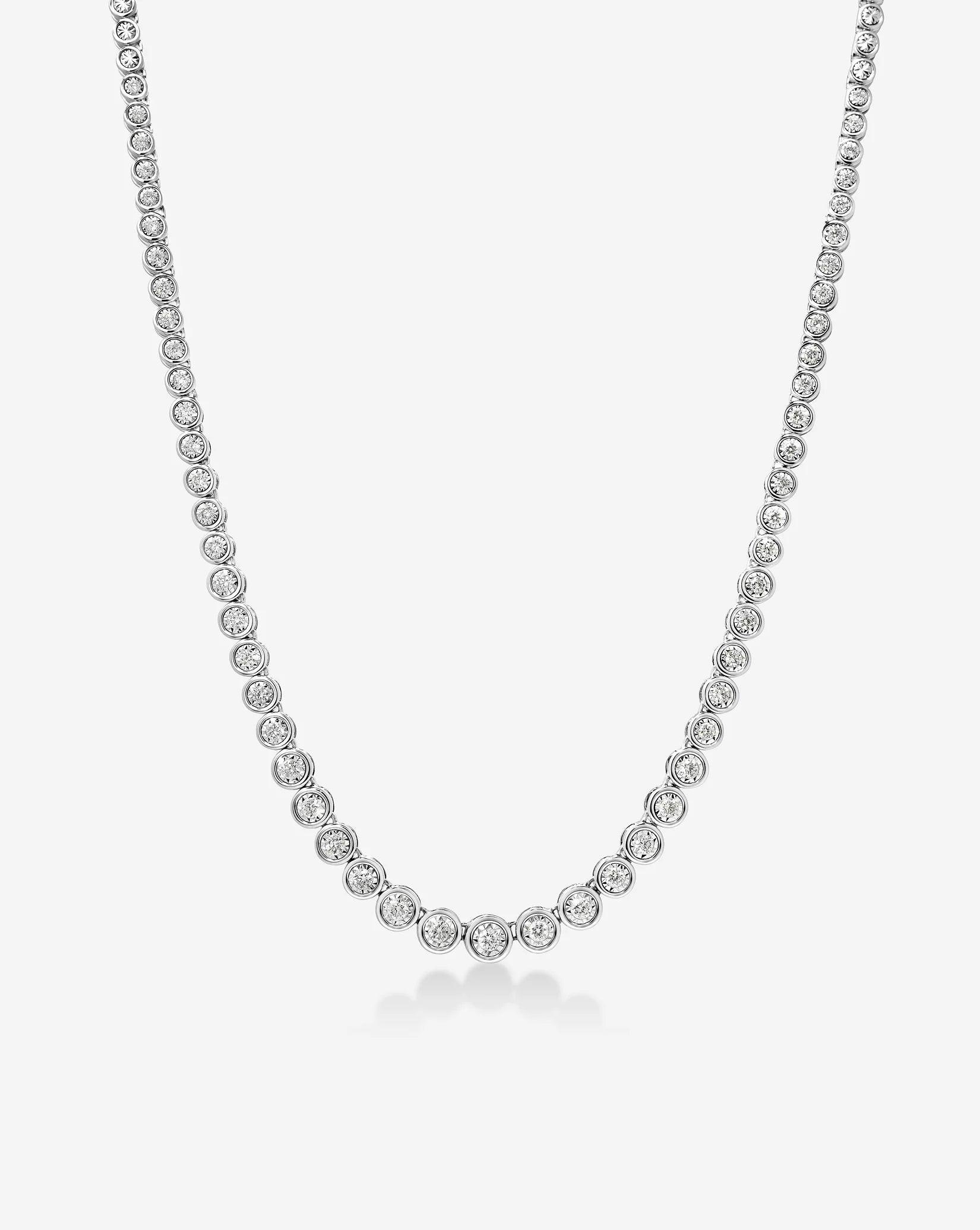 Stunning Graduated Bezel Diamond Tennis Necklace - Elevate Your Elegance.