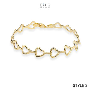 Puff Mariner Heart Link Bracelets in 14K Gold, Fine Ultra Quality Chains, 7.5 Inch Real Gold Bracelets