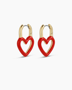 Open Heart Enamel Padlock Hoops NikNenz™ Premium Gold & Diamonds