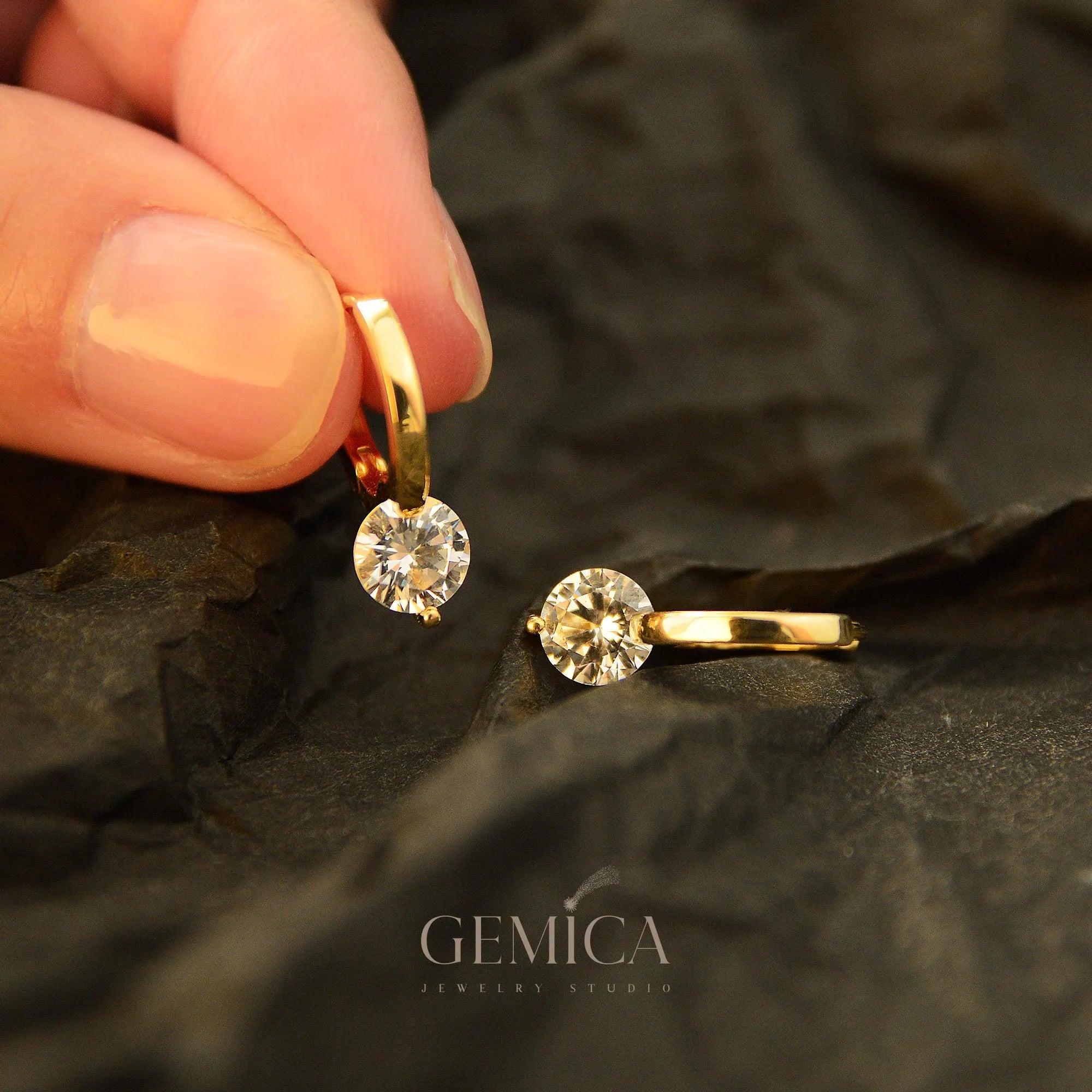 Dainty 14K Gold Vermeil CZ Diamond Huggie Hoops