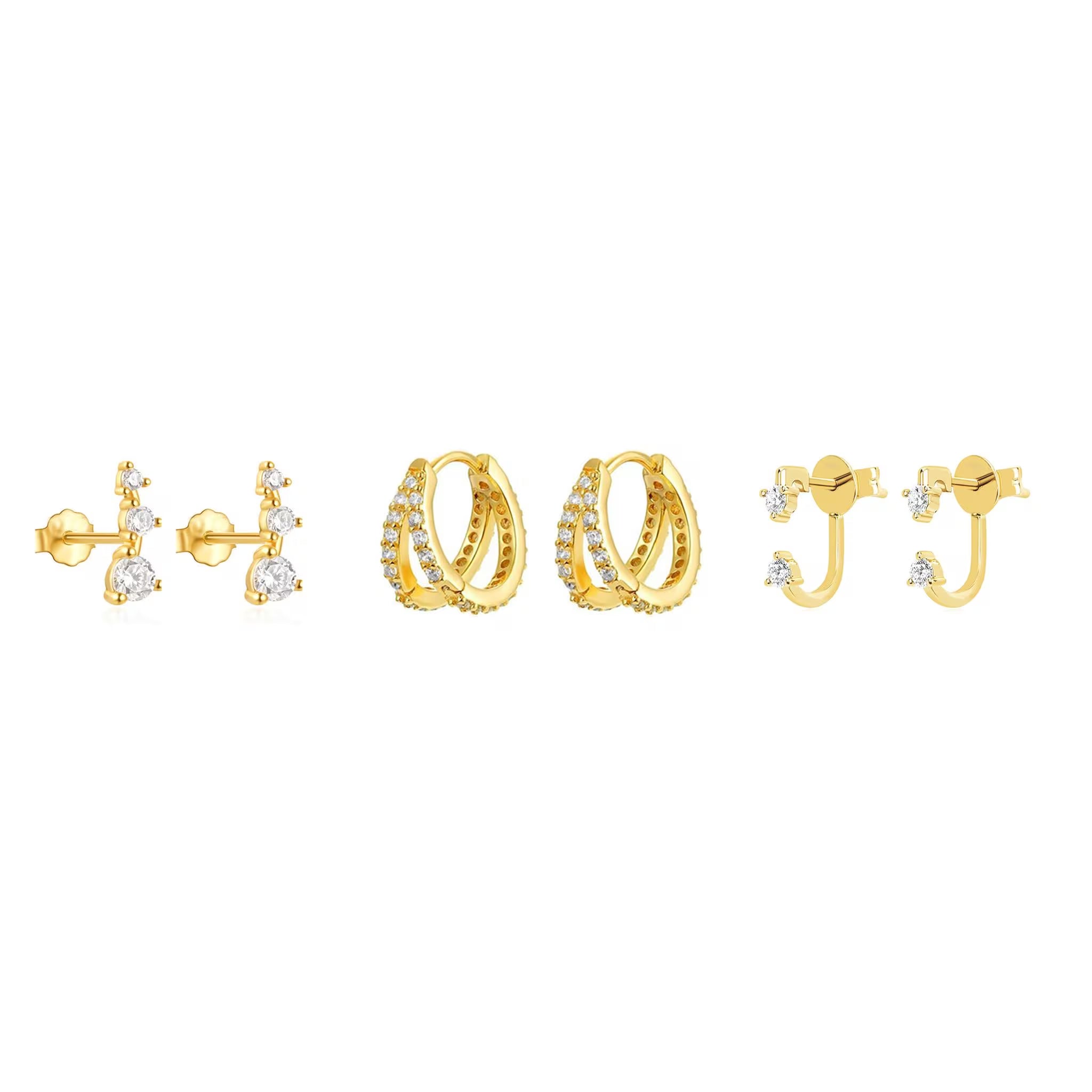 Gold Plated Earrings Set for Women Cubic Zirconia Stud Hoop Earrings Stack Female Casual Daily Jewelry Accessories