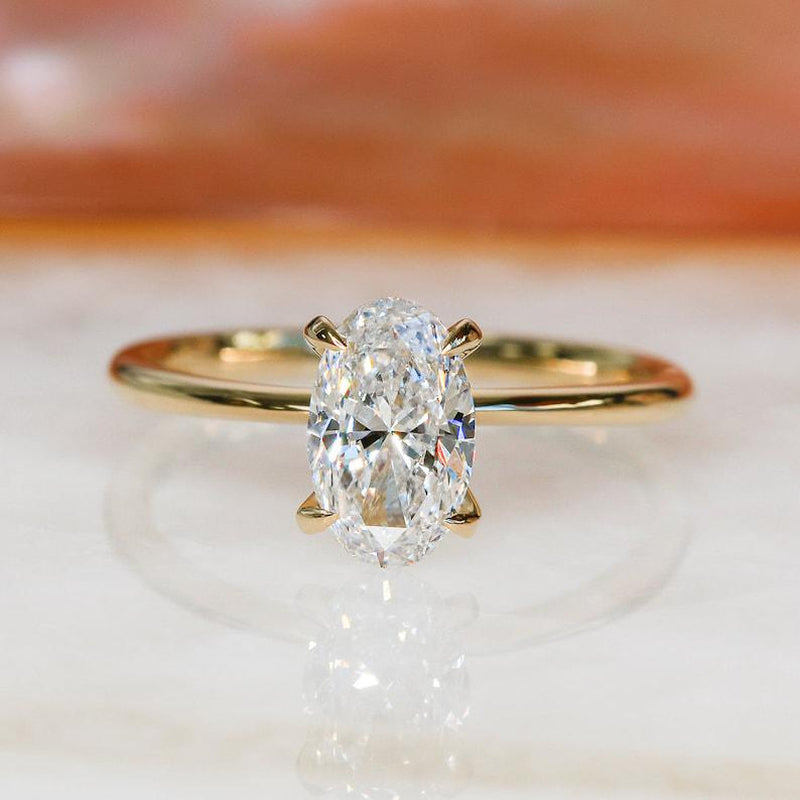 Oval Moissanite Engagement Ring: 14K Yellow Gold Promise Ring