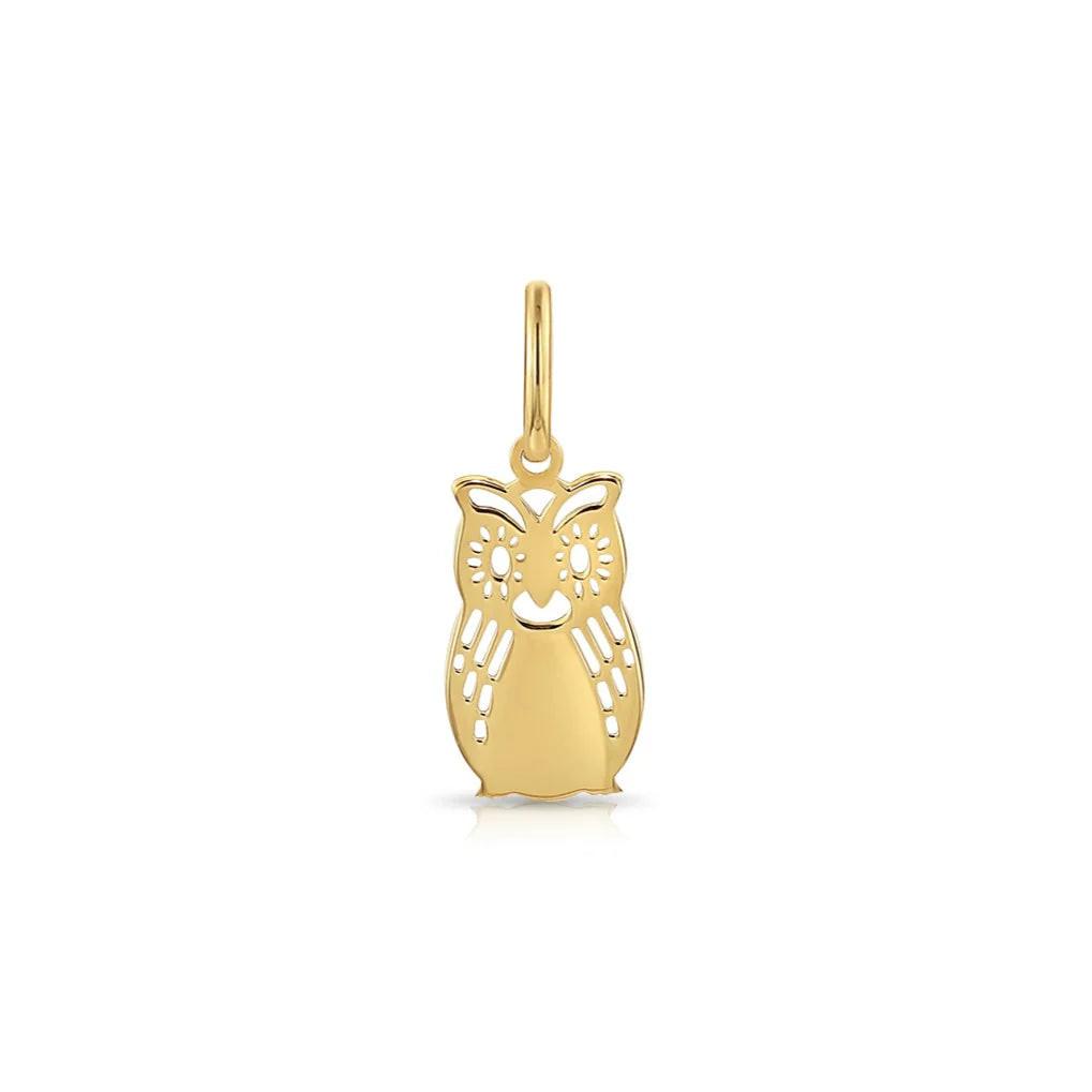 Charming 14K Yellow Gold Owl Pendant Necklace - Elevate Your Elegance with a Whimsical Touch.