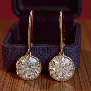 14K Gold Moissanite Drop Earrings | round Brilliant Cut 2 Ct Dangle Jewelry